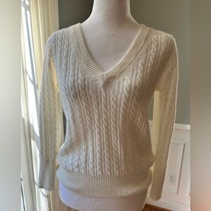 Brandy Melville Cream V-Neck Cable Knit Sweater